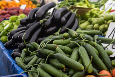 High angle view of vegetables for sale at market stall