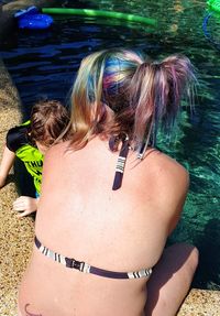 High angle view of people in bikini