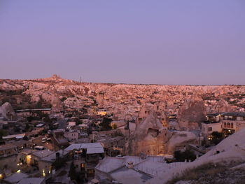 High angle shot of townscape against clear sky