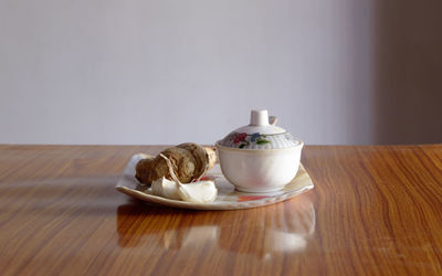 Tea cup on table