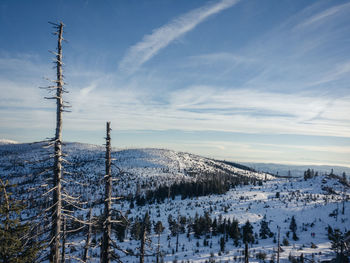 Scenic view of snow covered landscape against sky