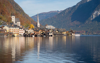 Autumn view of hallstatt village, hallstatt, austria