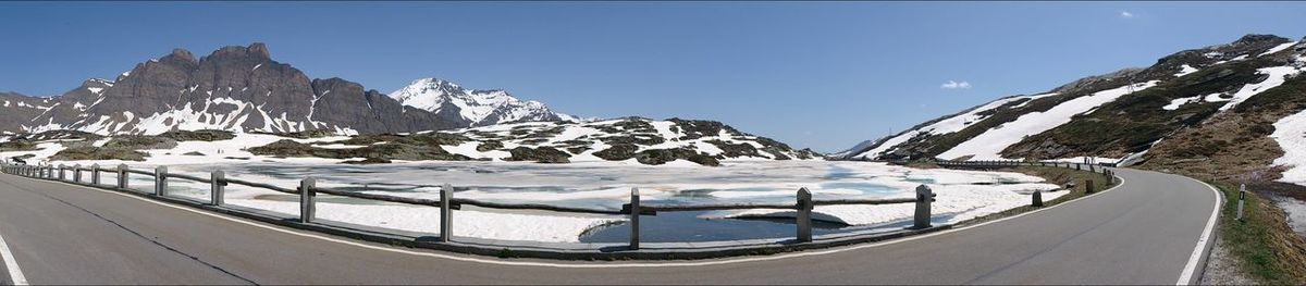 Scenic view of snow covered mountains against sky