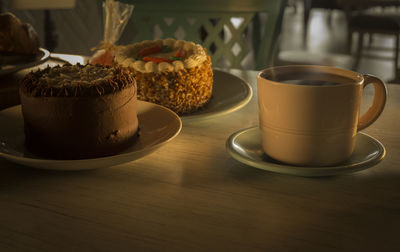 Close-up of coffee served on table