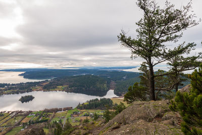 Scenic view of landscape and mountains against sky