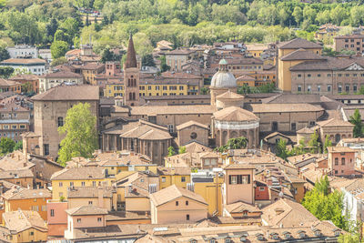 Aerial view of bologna with beautiful church and historical buildings