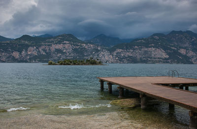 Pier on garda lake near malcesine village