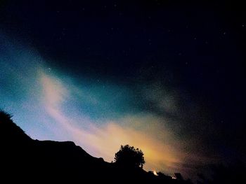 Low angle view of silhouette trees against sky at night