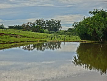 Scenic view of lake against sky
