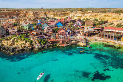 High angle view of people on beach