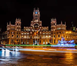 Light trails on city lit up at night