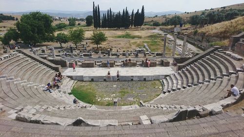 High angle view of people on landscape