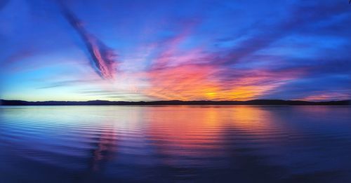 Scenic view of sea against dramatic sky