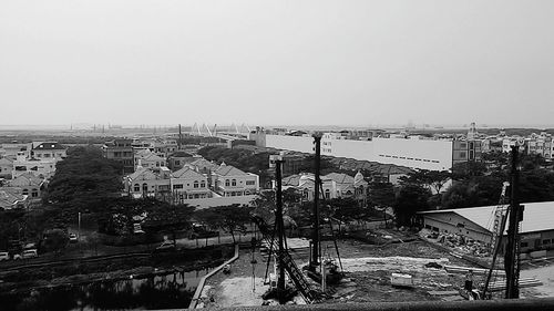 View of buildings against clear sky