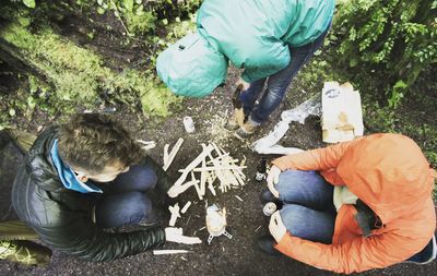 High angle view of people sitting outdoors