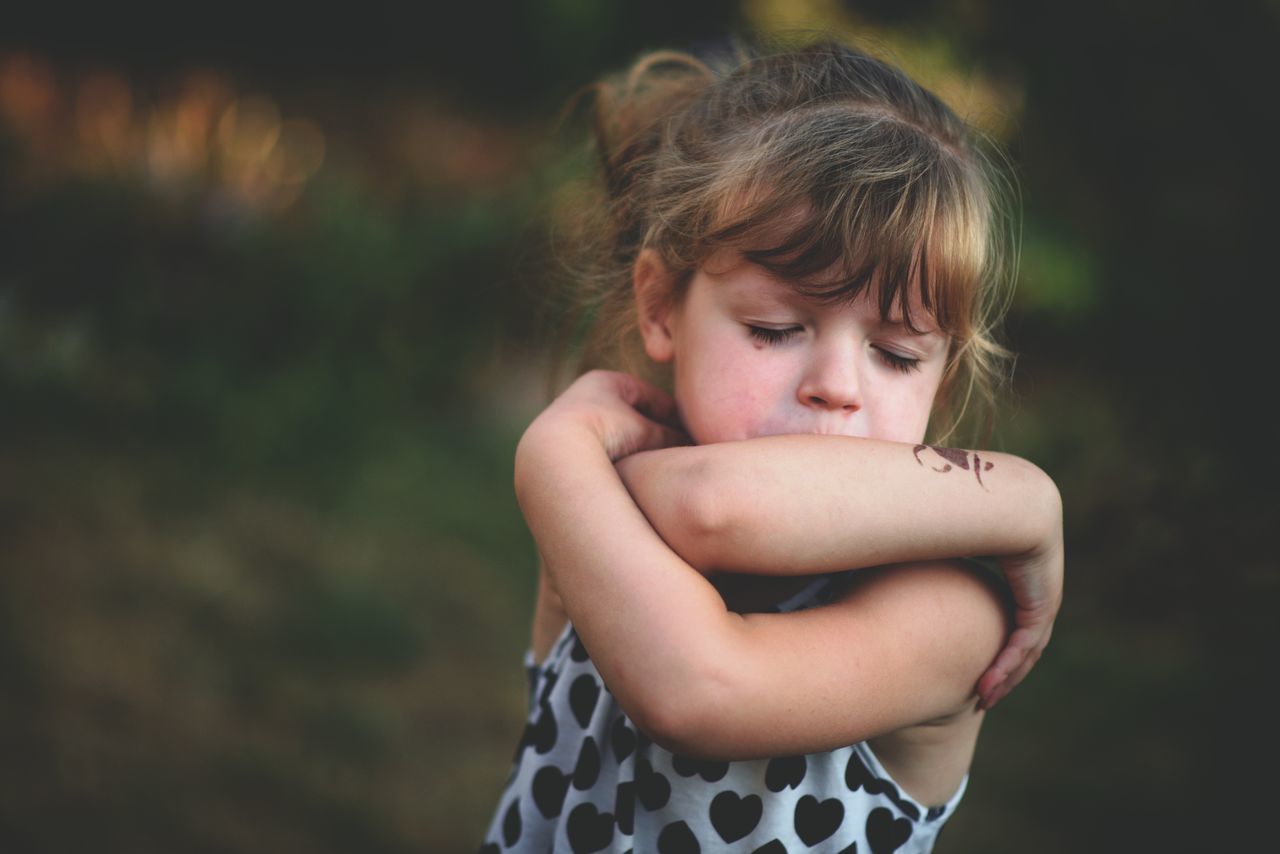 child, childhood, one person, focus on foreground, real people, lifestyles, waist up, girls, front view, women, day, innocence, casual clothing, females, looking, brown hair, standing, hairstyle, pre-adolescent child, contemplation