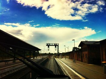 Railroad track at railroad station platform