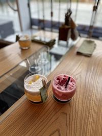 High angle view of drink on table