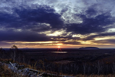 Scenic view of field against sky during sunset