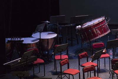 Drums and chairs in nightclub