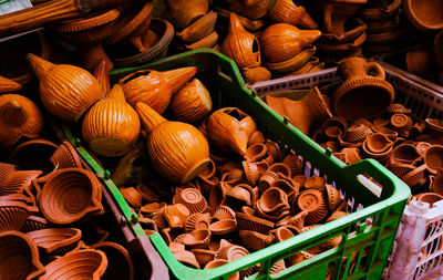 High angle view of vegetables for sale in market