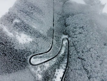 High angle view of snowy road