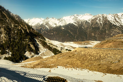 Scenic view of snowcapped mountains against sky