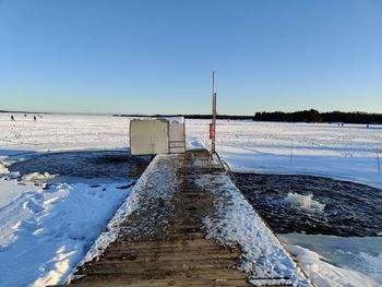 Scenic view of frozen sea against clear sky during winter