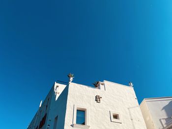 Low angle view of building against clear blue sky