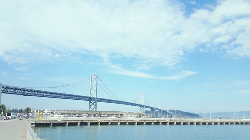 View of suspension bridge over river