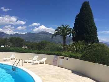 Scenic view of swimming pool against sky