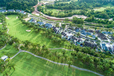 High angle view of swimming pool against trees