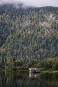 Scenic view of soria moria sauna by lake