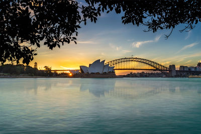 View of city at sunset