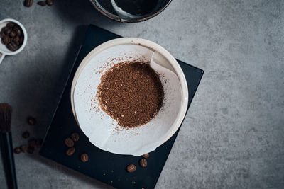 High angle view of coffee on table