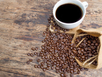 High angle view of coffee cup on table