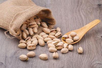 High angle view of coffee beans on table