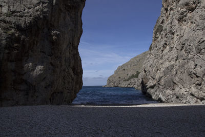 Close-up of rock formation against clear sky
