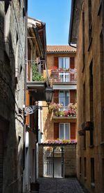 Narrow alley amidst buildings against sky