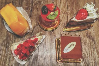 High angle view of dessert in plate on table
