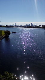 View of river with cityscape in background