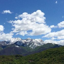 Scenic view of mountains against cloudy sky