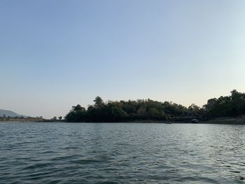 Scenic view of lake against clear sky