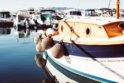View of fishing boats in harbor