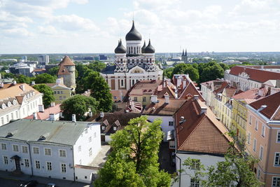 High angle view of cityscape against sky