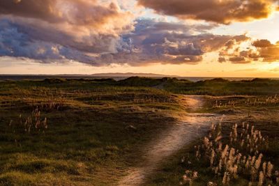 Scenic view of landscape against sky during sunset