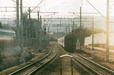 Railroad tracks against clear sky