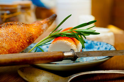 Close-up of fish on table