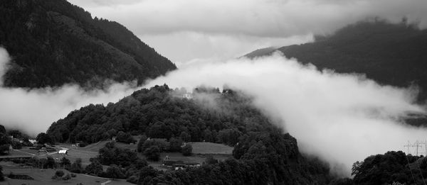 High angle view of mountains against sky