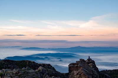 Scenic view of mountain against sky during sunset